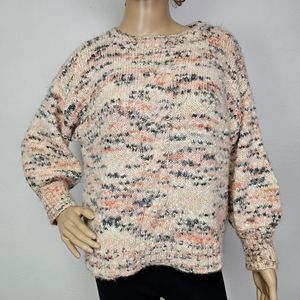 Anthropologie Skyes the Limit Sweater Peach, Cream Gray Sz LP Cabincore Casual